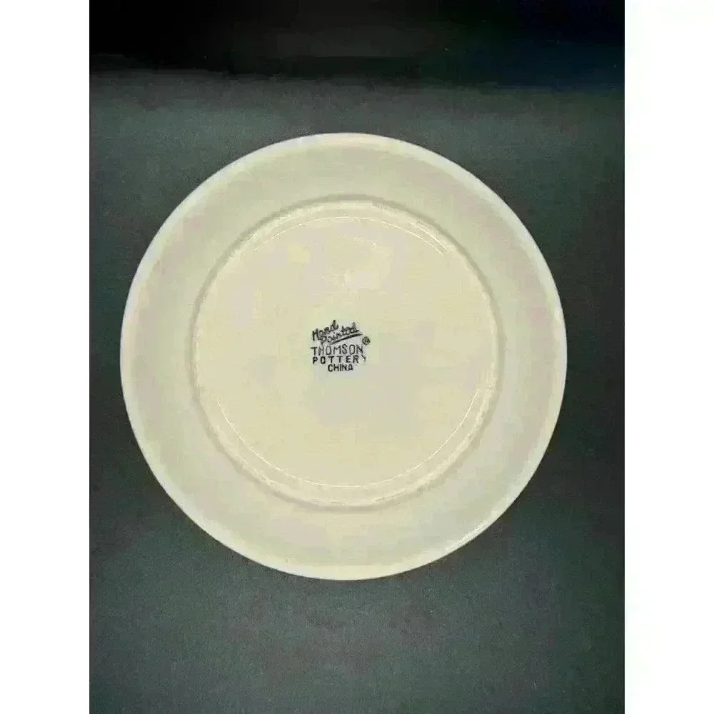 Thompson Pottery Hand Painted Moose Small Plate + Cereal Bowl Sponge Painting